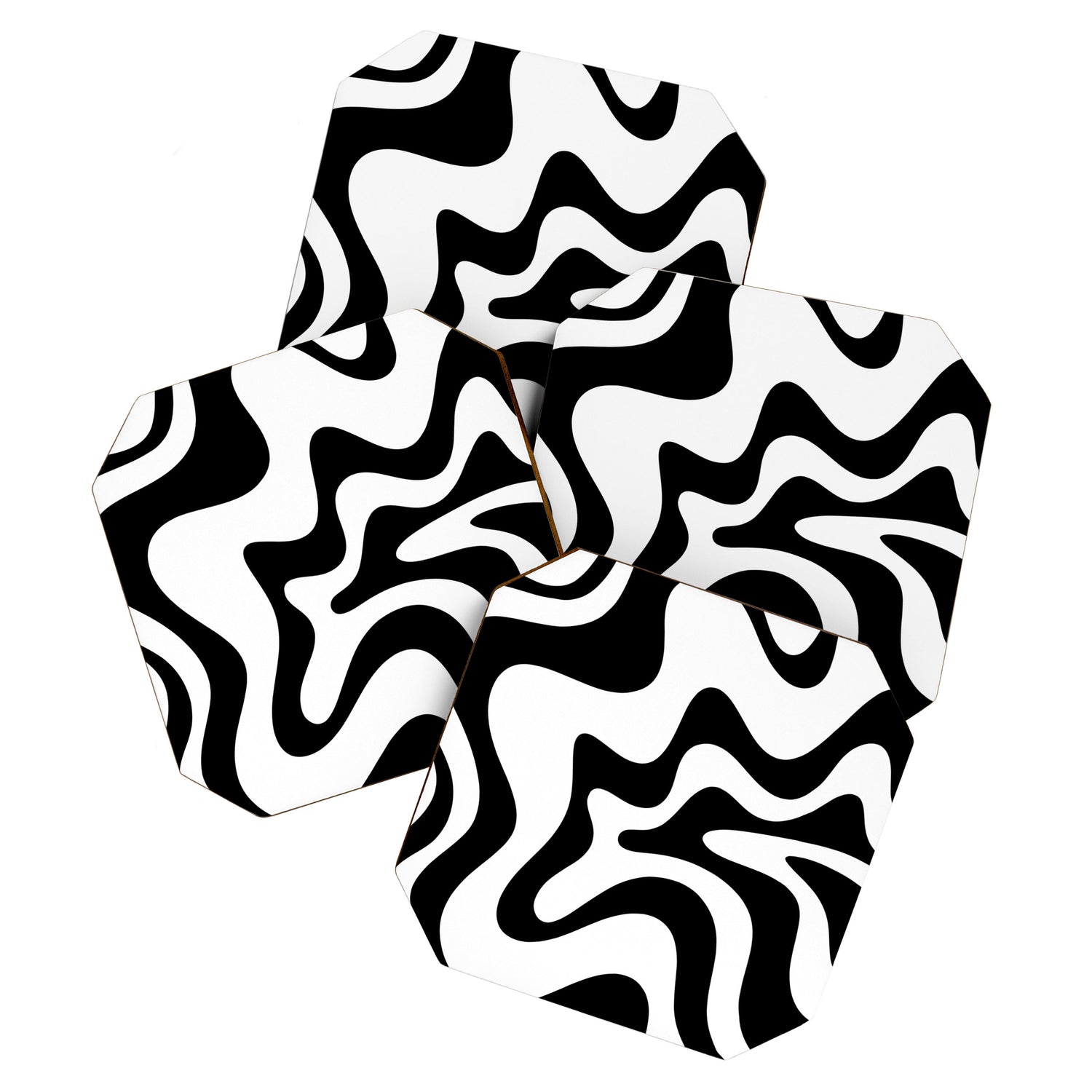 Retro Liquid Swirl Abstract Pattern Square Black and White Coaster Gallery Image 1