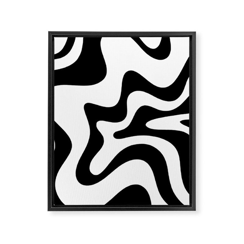 Retro Liquid Swirl Abstract Pattern Square Black and White Framed Canvas Print Gallery Image 8