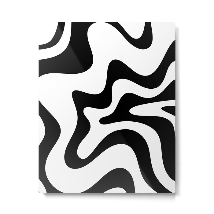 Retro Liquid Swirl Abstract Pattern Square Black and White Metal Print Gallery Image 1