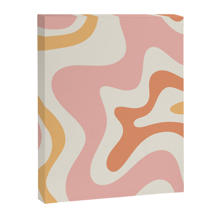 Retro Liquid Swirl Abstract Pattern Square Blush Cream Cantaloupe Mustard Canvas Print Gallery Image 1