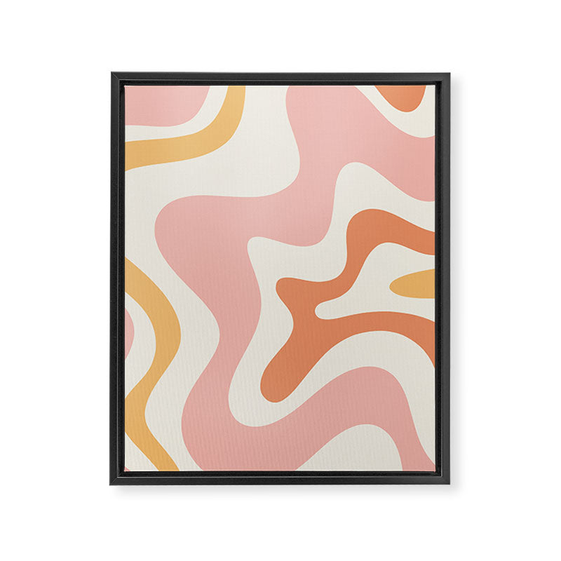 Retro Liquid Swirl Abstract Pattern Square Blush Cream Cantaloupe Mustard Framed Canvas Print Gallery Image 8