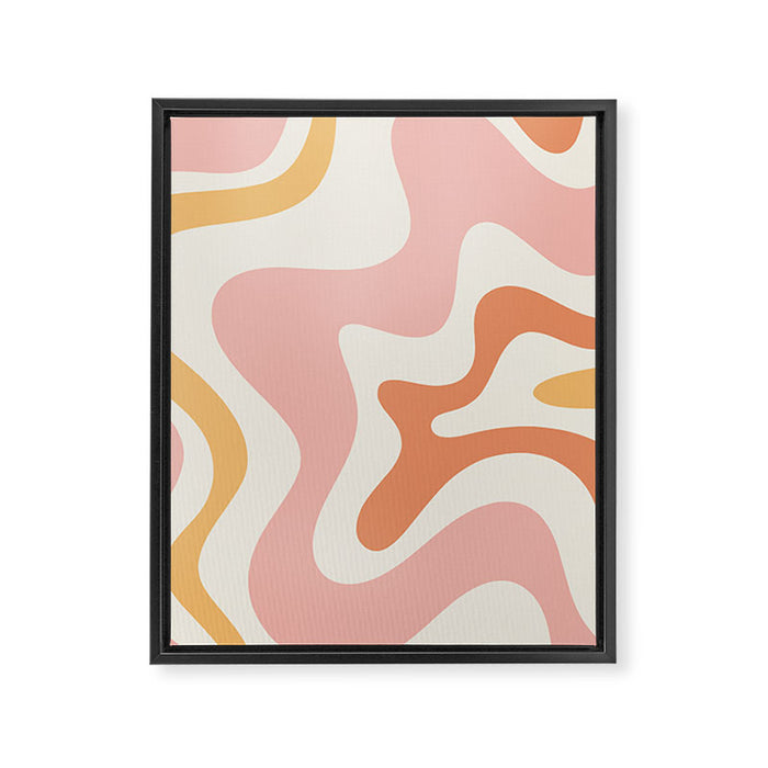 Retro Liquid Swirl Abstract Pattern Square Blush Cream Cantaloupe Mustard Framed Canvas Print Gallery Image 1