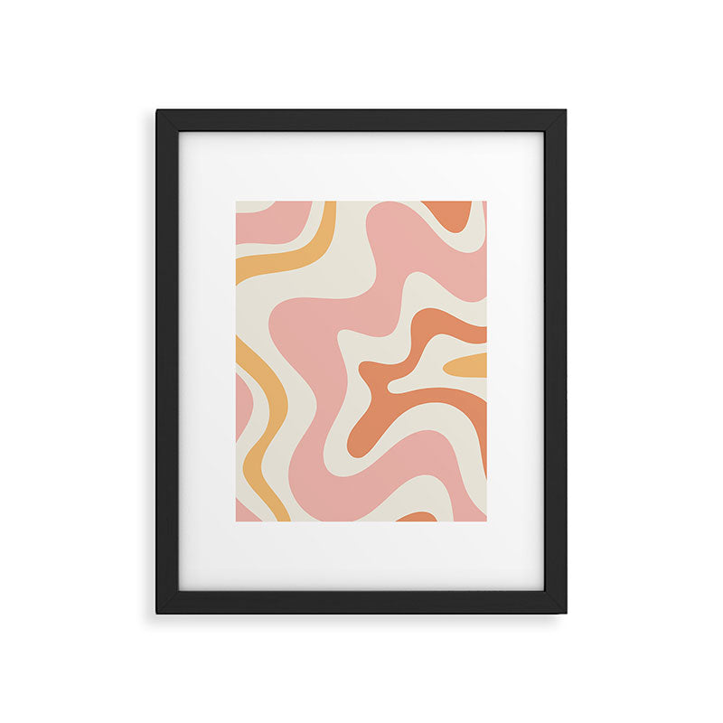 Retro Liquid Swirl Abstract Pattern Square Blush Cream Cantaloupe Mustard Framed Art Print Gallery Image 6