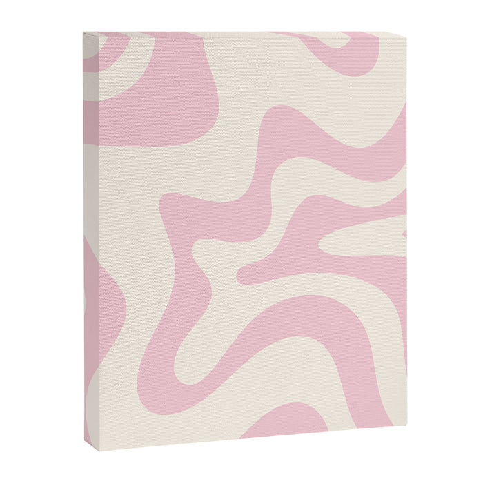 Retro Liquid Swirl Abstract Pattern Square in Baby Pink and Cream Canvas Print Gallery Image 1