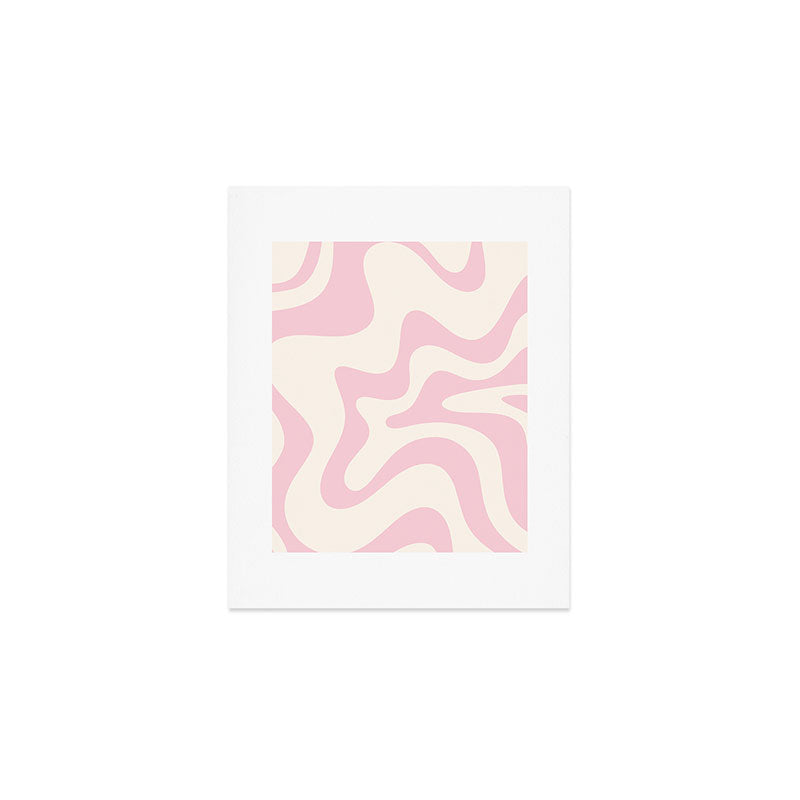 Retro Liquid Swirl Abstract Pattern Square in Baby Pink and Cream Art Print Gallery Image 1