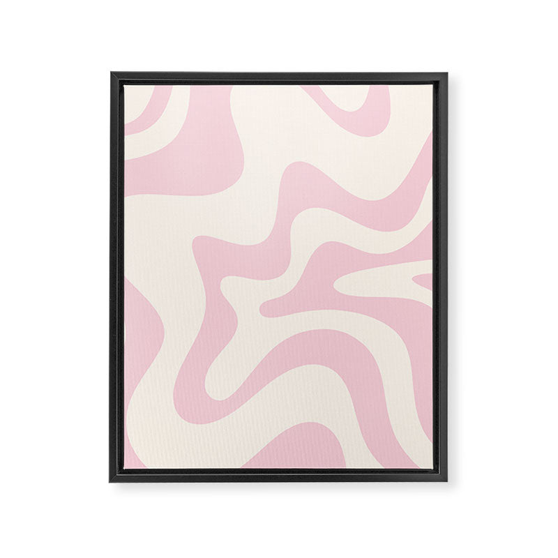 Retro Liquid Swirl Abstract Pattern Square in Baby Pink and Cream Framed Canvas Print Gallery Image 8