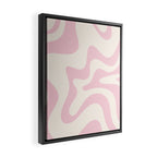 Retro Liquid Swirl Abstract Pattern Square in Baby Pink and Cream Framed Canvas Print Gallery Image 2