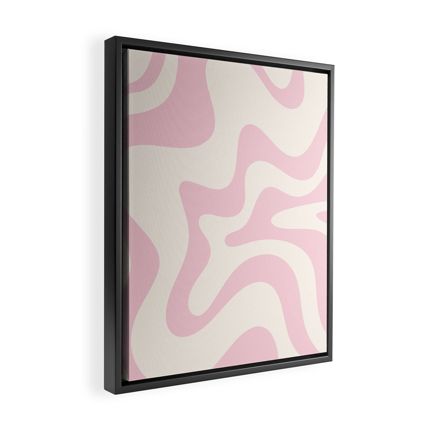 Retro Liquid Swirl Abstract Pattern Square in Baby Pink and Cream Framed Canvas Print Gallery Image 2