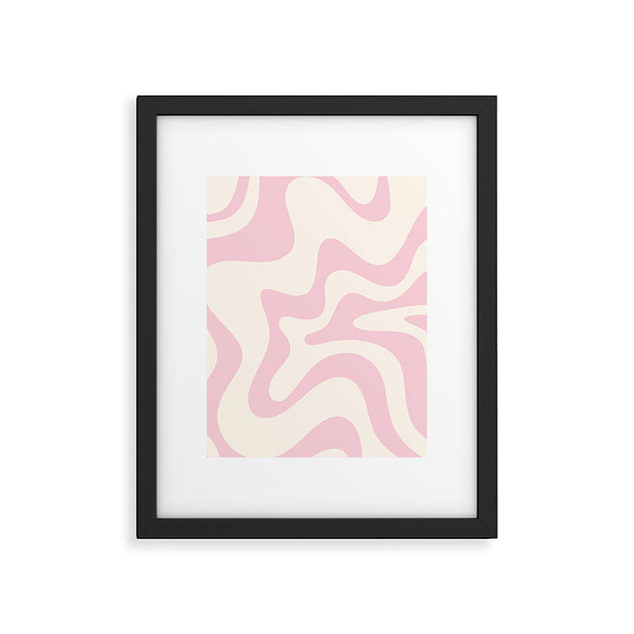 Retro Liquid Swirl Abstract Pattern Square in Baby Pink and Cream Framed Art Print Gallery Image 1