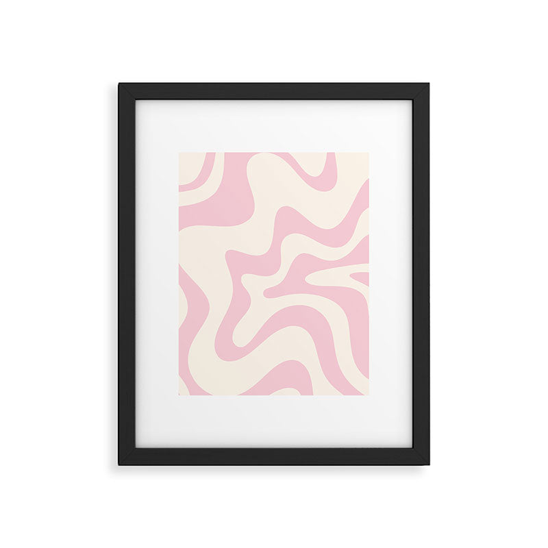 Retro Liquid Swirl Abstract Pattern Square in Baby Pink and Cream Framed Art Print Gallery Image 6
