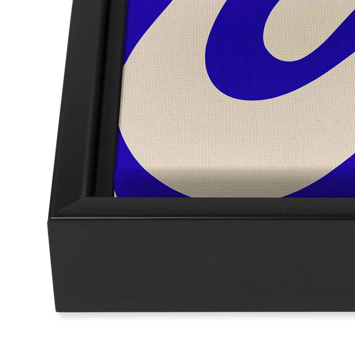 Retro Liquid Swirl Abstract Pattern Square in Beige and Cobalt Blue Framed Canvas Print Gallery Image 3