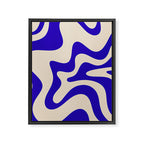 Retro Liquid Swirl Abstract Pattern Square in Beige and Cobalt Blue Framed Canvas Print Gallery Image 8
