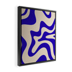 Retro Liquid Swirl Abstract Pattern Square in Beige and Cobalt Blue Framed Canvas Print Gallery Image 2