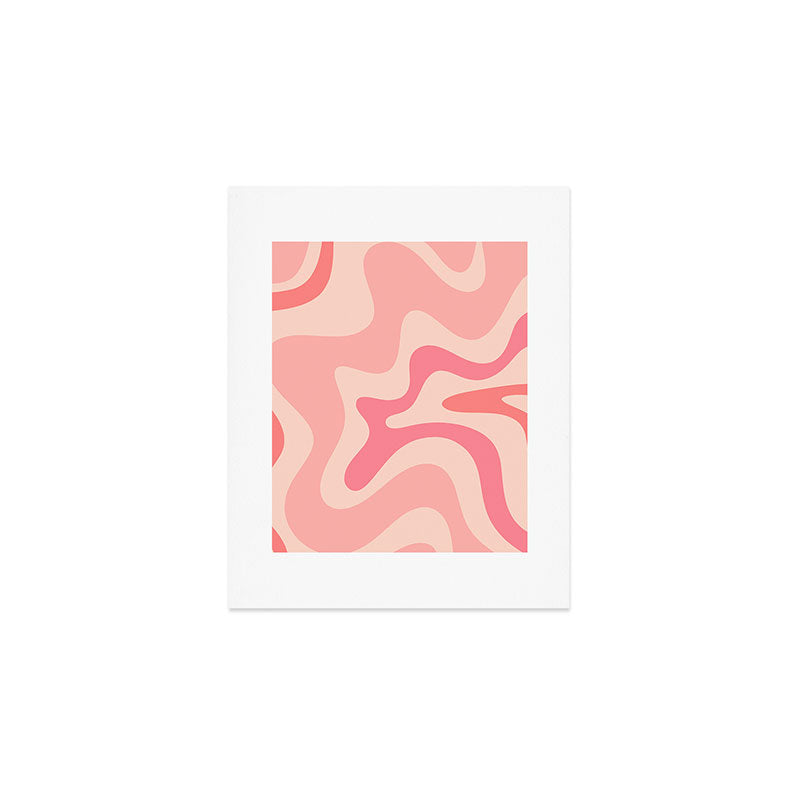 Retro Liquid Swirl Abstract Pattern Square In Blush Pink Tones Art Print Gallery Image 1