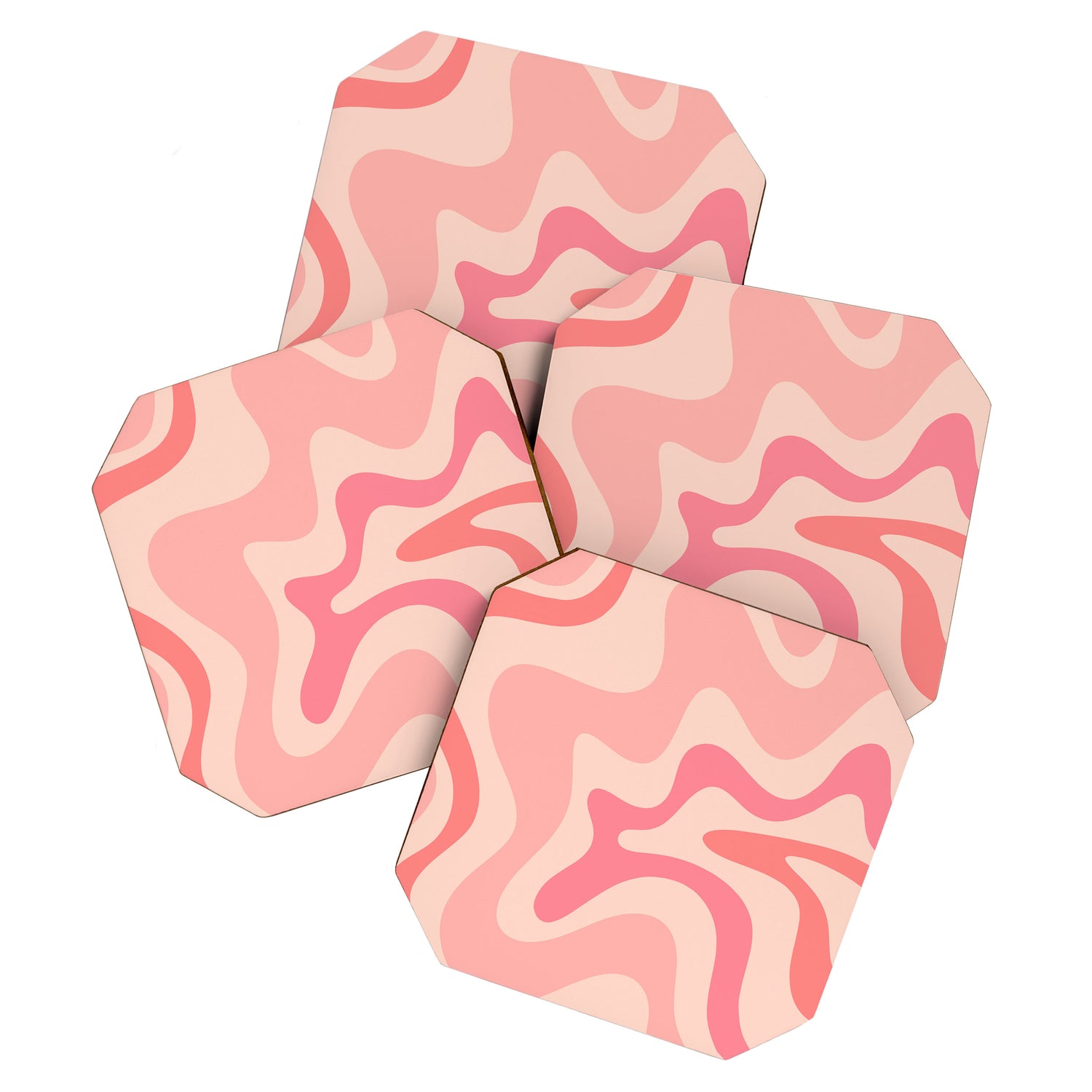 Retro Liquid Swirl Abstract Pattern Square In Blush Pink Tones Coaster Gallery Image 1