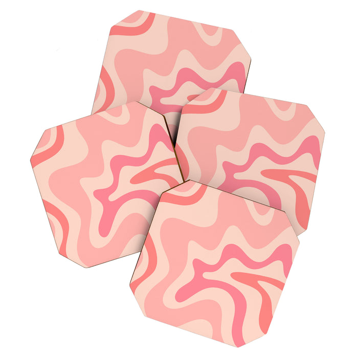 Retro Liquid Swirl Abstract Pattern Square In Blush Pink Tones Coaster Gallery Image 1
