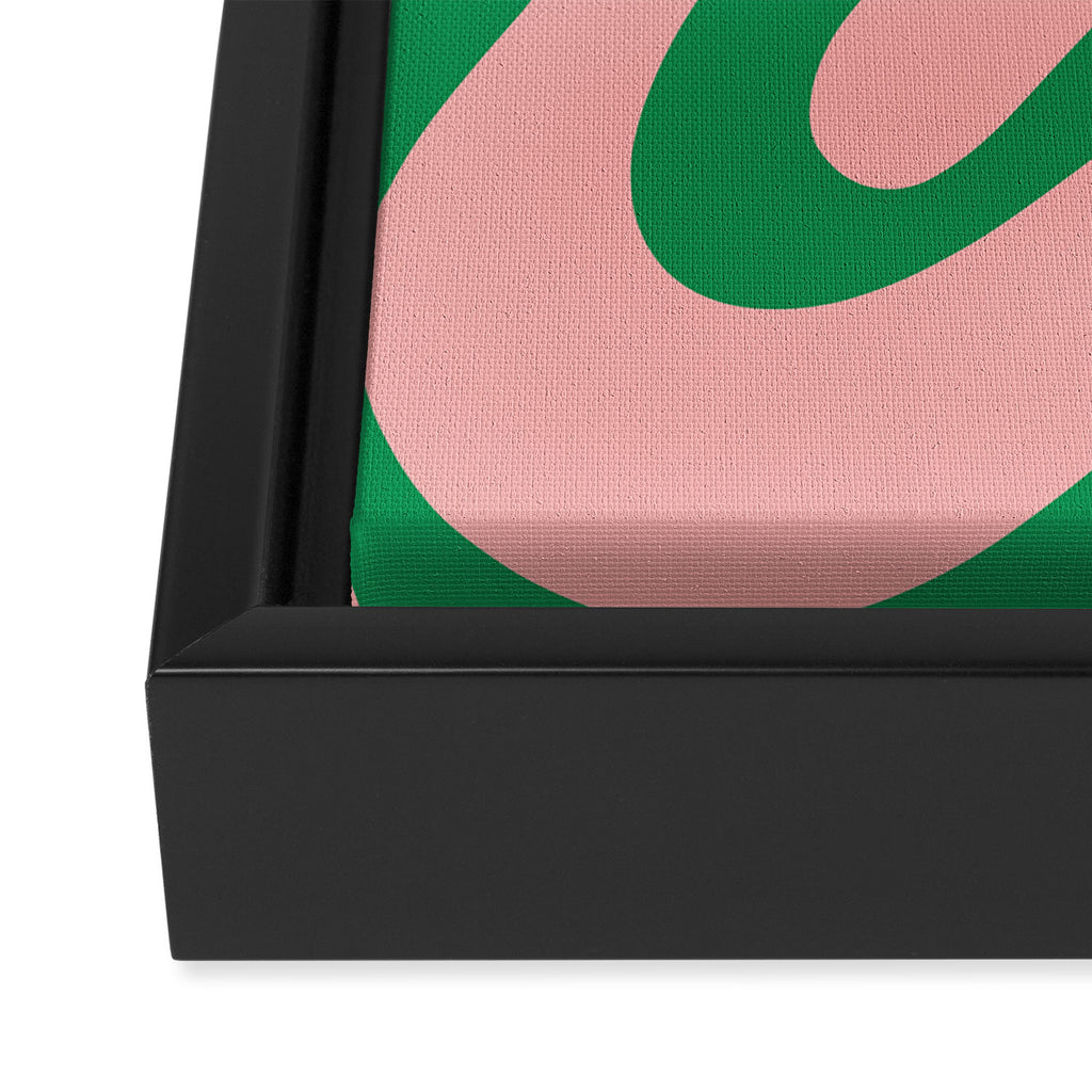 Retro Liquid Swirl Abstract Pattern Square in Bright Green and Blush Pink Framed Canvas Print Gallery Image 3