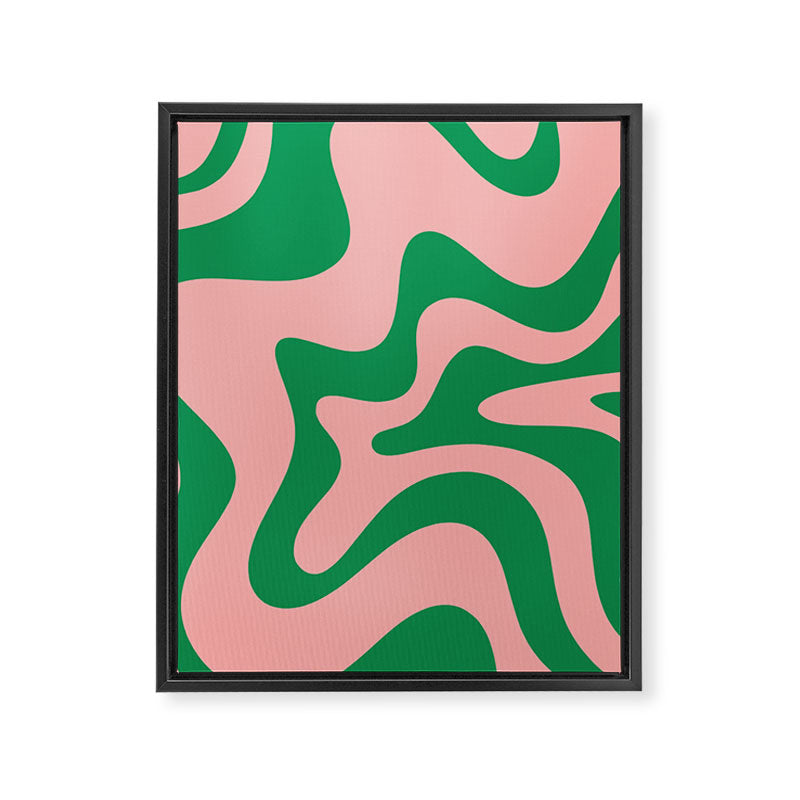 Retro Liquid Swirl Abstract Pattern Square in Bright Green and Blush Pink Framed Canvas Print Gallery Image 8