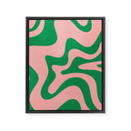 Retro Liquid Swirl Abstract Pattern Square in Bright Green and Blush Pink Framed Canvas Print Gallery Image 8