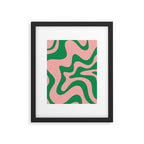 Retro Liquid Swirl Abstract Pattern Square in Bright Green and Blush Pink Framed Art Print Gallery Image 6