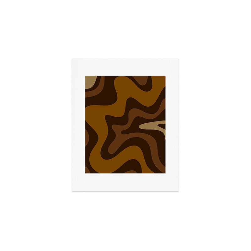 Retro Liquid Swirl Abstract Pattern Square in Brown Tones Art Print Gallery Image 1