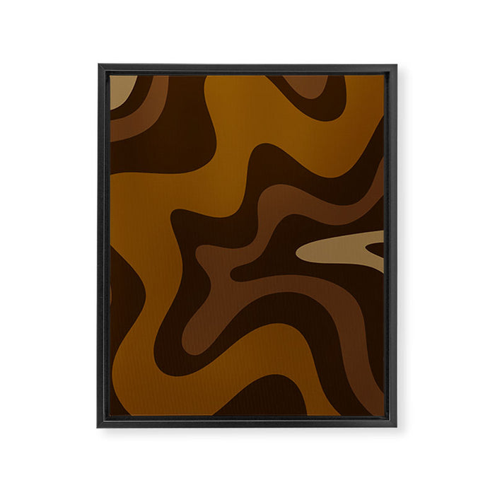 Retro Liquid Swirl Abstract Pattern Square in Brown Tones Framed Canvas Print Gallery Image 1