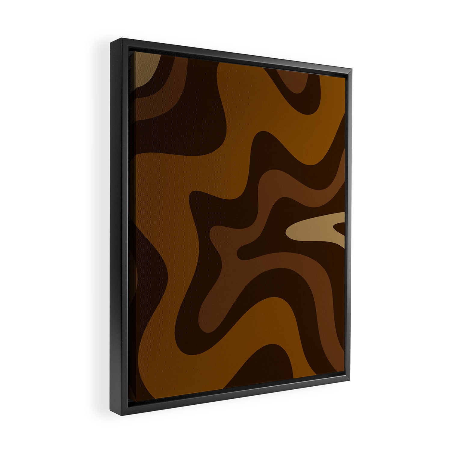Retro Liquid Swirl Abstract Pattern Square in Brown Tones Framed Canvas Print Gallery Image 2