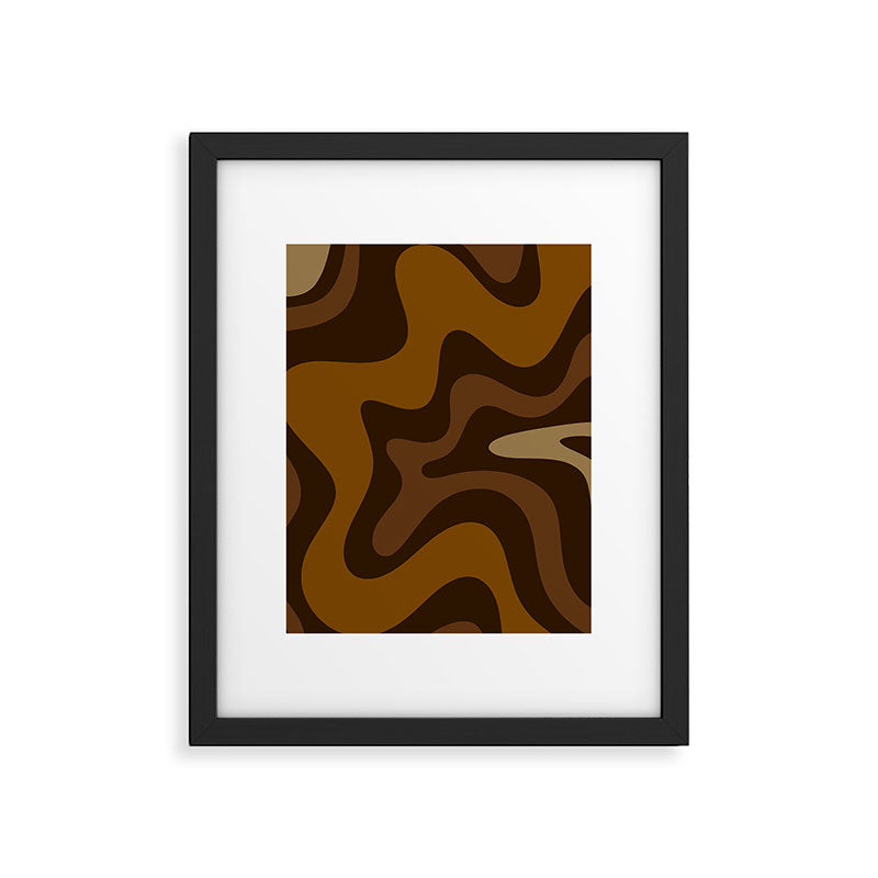 Retro Liquid Swirl Abstract Pattern Square in Brown Tones Framed Art Print Gallery Image 6