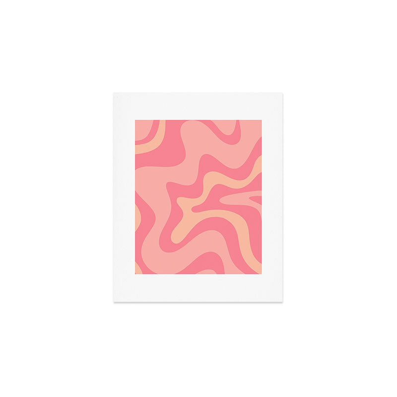 Retro Liquid Swirl Abstract Pattern Square In Bubblegum Blush Pink Tones Art Print Gallery Image 1
