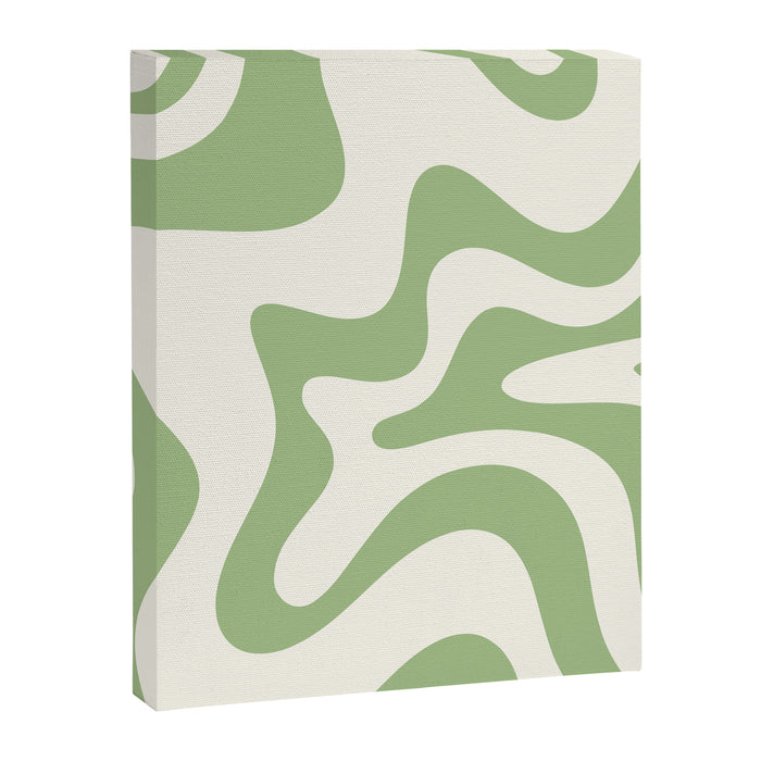 Retro Liquid Swirl Abstract Pattern Square in Light Sage Green and Cream Canvas Print Gallery Image 1