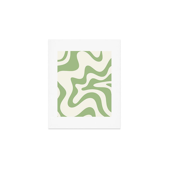 Retro Liquid Swirl Abstract Pattern Square in Light Sage Green and Cream Art Print Gallery Image 1