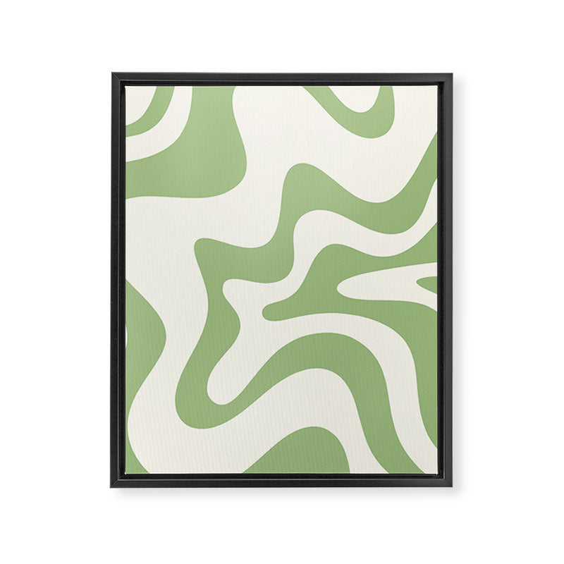 Retro Liquid Swirl Abstract Pattern Square in Light Sage Green and Cream Framed Canvas Print Gallery Image 8