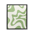 Retro Liquid Swirl Abstract Pattern Square in Light Sage Green and Cream Framed Canvas Print Gallery Image 8