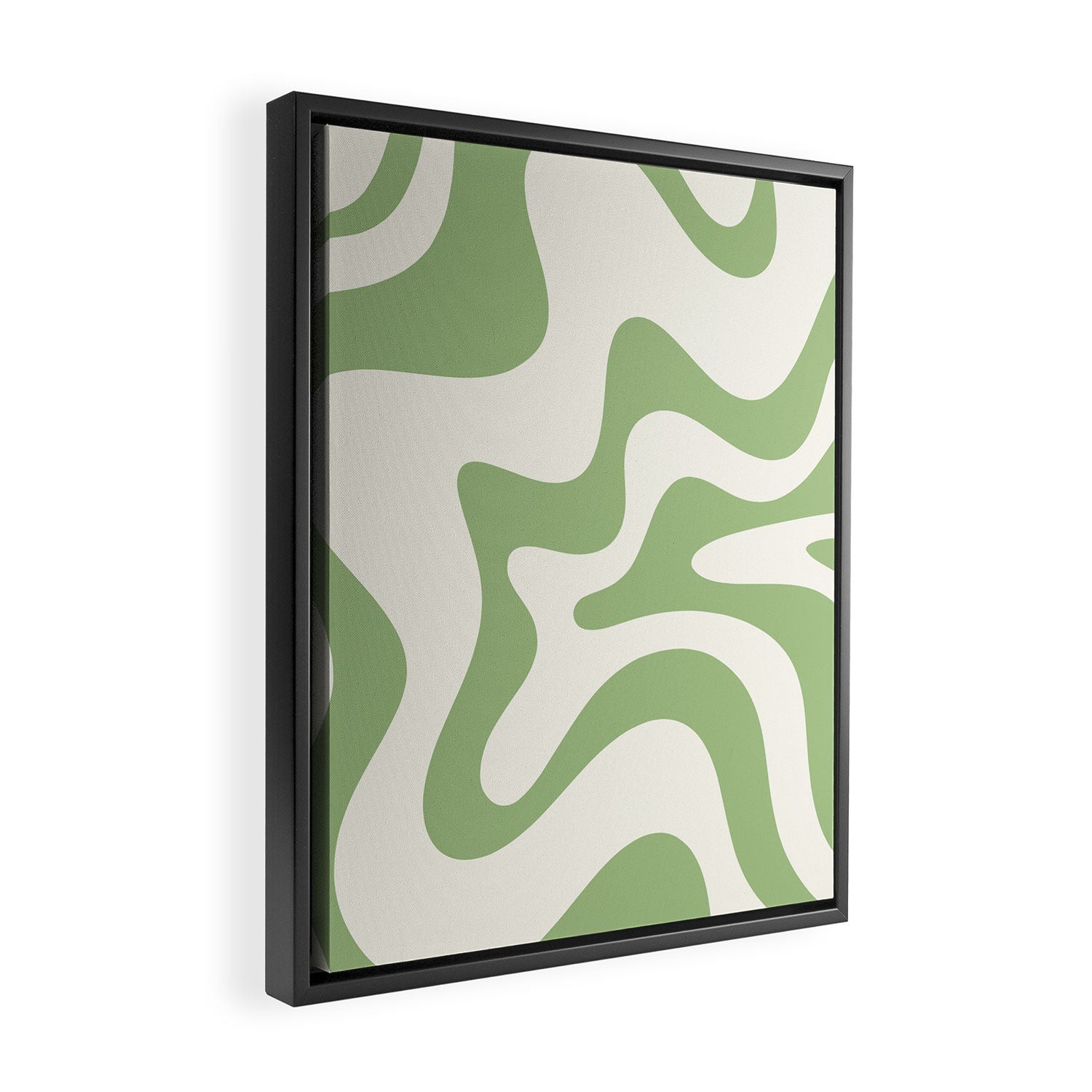 Retro Liquid Swirl Abstract Pattern Square in Light Sage Green and Cream Framed Canvas Print Gallery Image 2