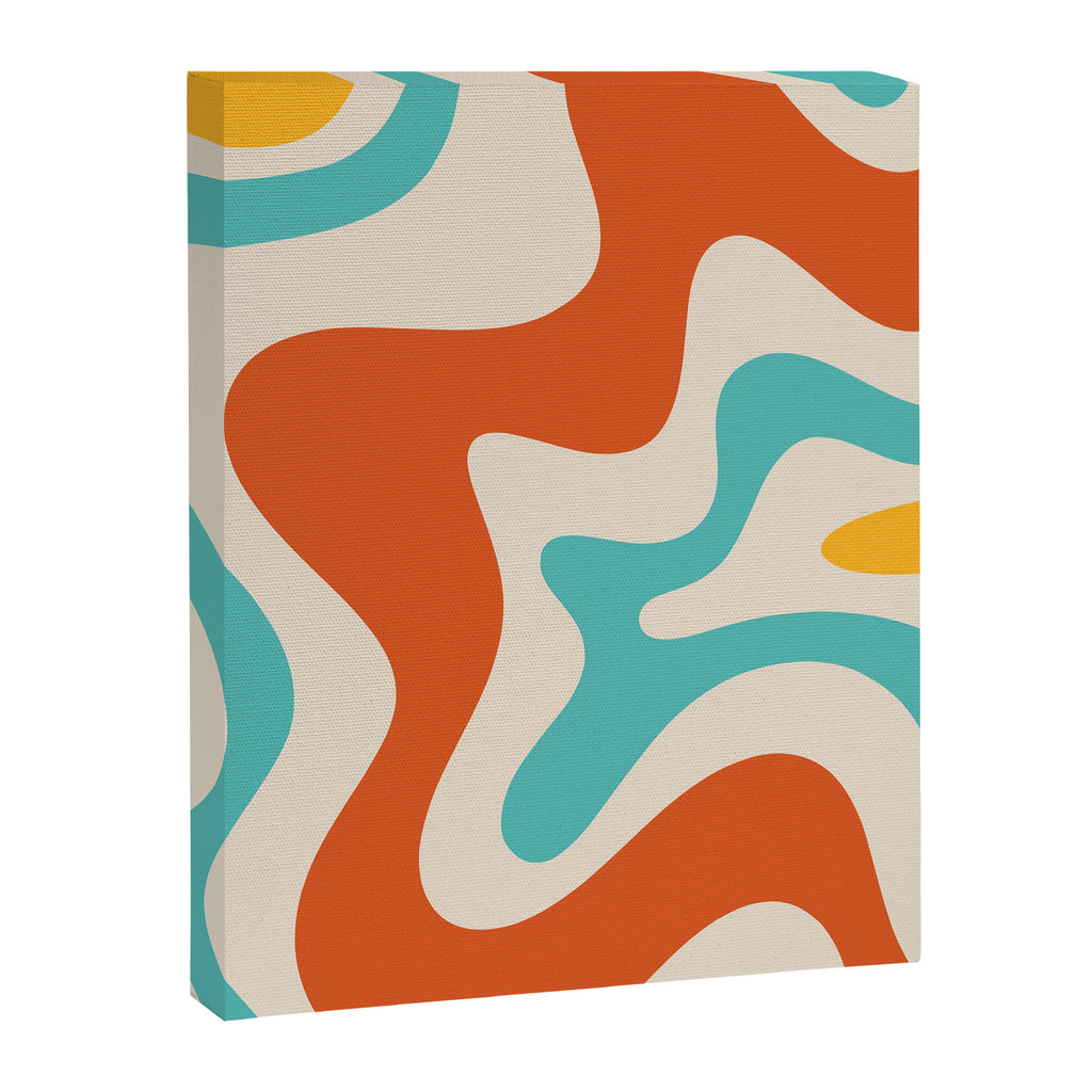 Retro Liquid Swirl Abstract Pattern Square in Mid Century Modern Burnt Orange, Teal Blue, Mustard Yellow, and Beige Canvas Print Gallery Image 8