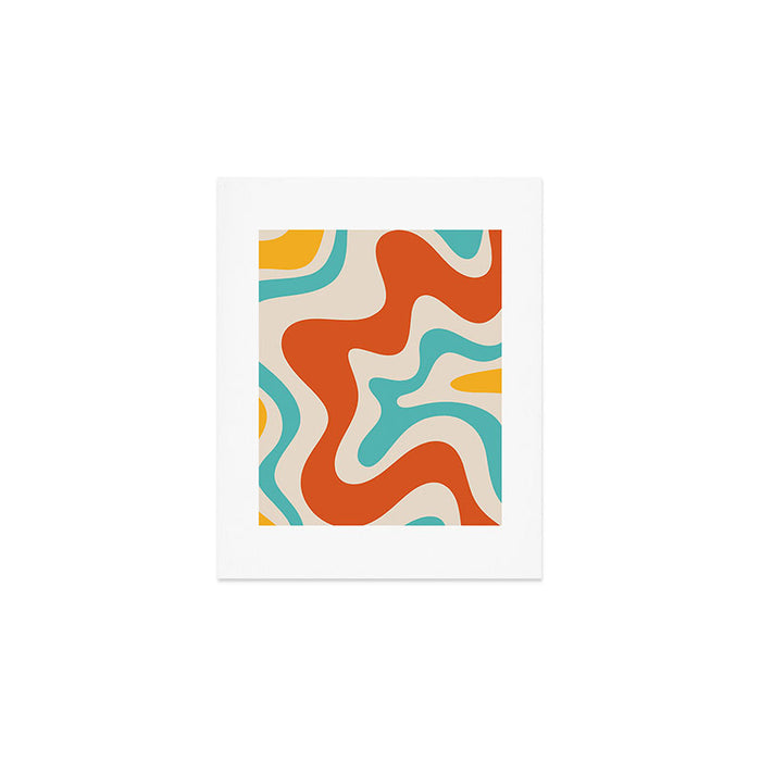 Retro Liquid Swirl Abstract Pattern Square in Mid Century Modern Burnt Orange, Teal Blue, Mustard Yellow, and Beige Art Print Gallery Image 1