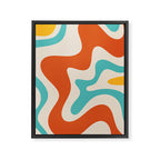 Retro Liquid Swirl Abstract Pattern Square in Mid Century Modern Burnt Orange, Teal Blue, Mustard Yellow, and Beige Framed Canvas Print Gallery Image 8