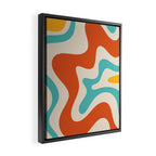 Retro Liquid Swirl Abstract Pattern Square in Mid Century Modern Burnt Orange, Teal Blue, Mustard Yellow, and Beige Framed Canvas Print Gallery Image 2