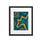 Retro Liquid Swirl Abstract Pattern Square in Moroccan Blue, Teal, Olive, Orange, and Ochre Framed Art Print Gallery Image 6