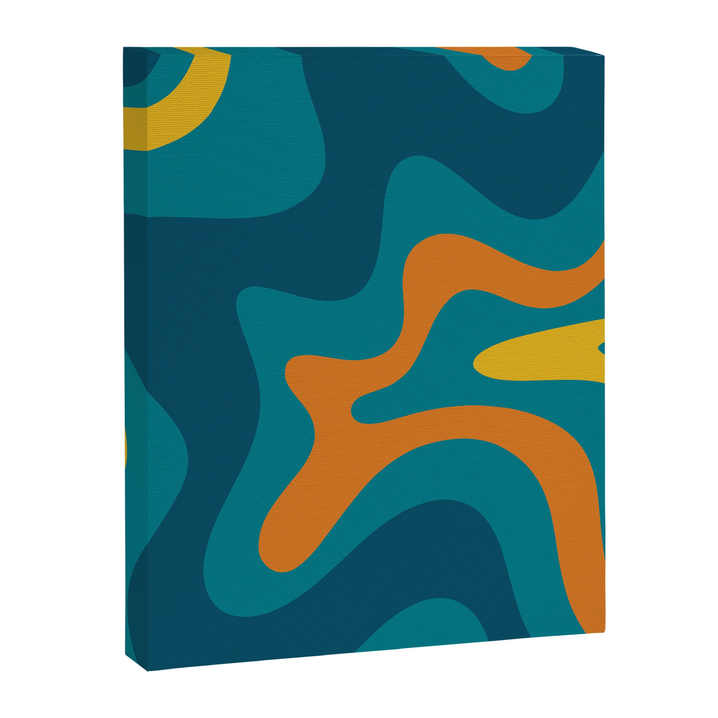 Retro Liquid Swirl Abstract Pattern Square in Moroccan Blue, Teal, Orange, and Mustard Canvas Print Gallery Image 8