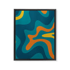 Retro Liquid Swirl Abstract Pattern Square in Moroccan Blue, Teal, Orange, and Mustard Framed Canvas Print Gallery Image 8