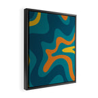 Retro Liquid Swirl Abstract Pattern Square in Moroccan Blue, Teal, Orange, and Mustard Framed Canvas Print Gallery Image 2