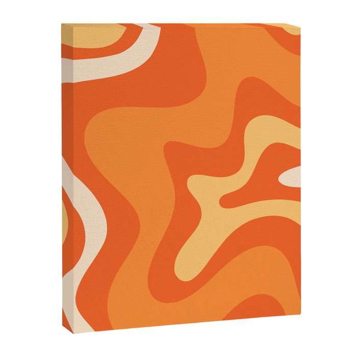 Retro Liquid Swirl Abstract Pattern Square in Orange and Tangerine Tones Canvas Print Gallery Image 1