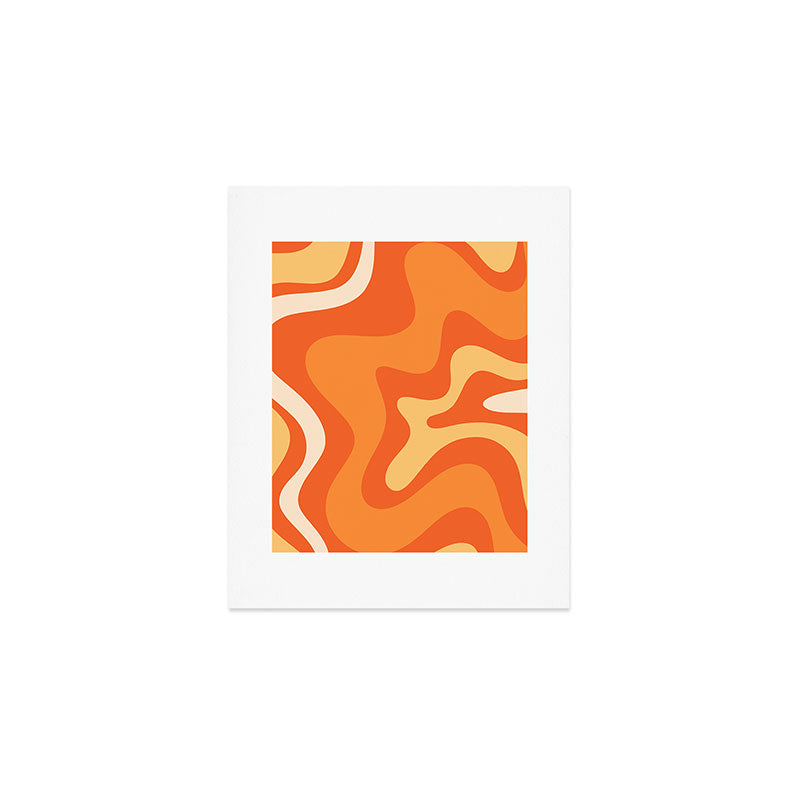 Retro Liquid Swirl Abstract Pattern Square in Orange and Tangerine Tones Art Print Gallery Image 1