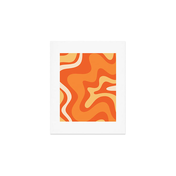 Retro Liquid Swirl Abstract Pattern Square in Orange and Tangerine Tones Art Print Gallery Image 1