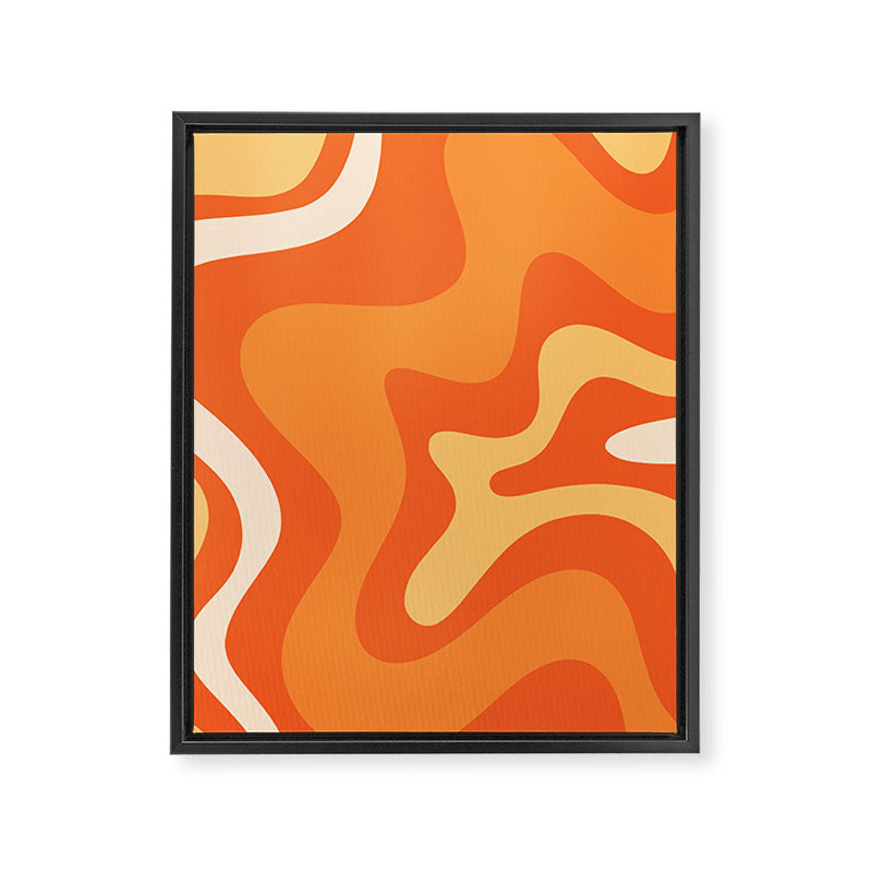 Retro Liquid Swirl Abstract Pattern Square in Orange and Tangerine Tones Framed Canvas Print Gallery Image 8