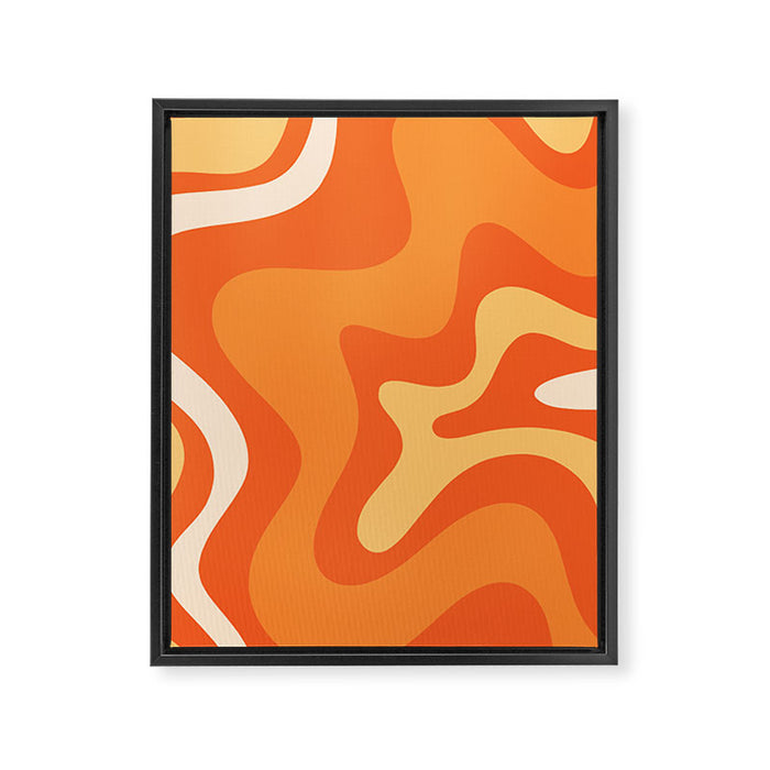 Retro Liquid Swirl Abstract Pattern Square in Orange and Tangerine Tones Framed Canvas Print Gallery Image 1