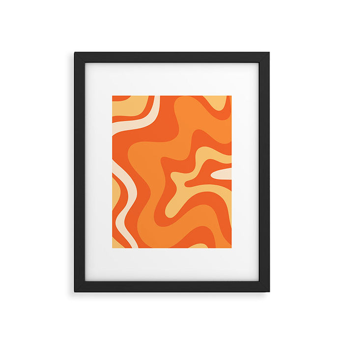 Retro Liquid Swirl Abstract Pattern Square in Orange and Tangerine Tones Framed Art Print Gallery Image 1
