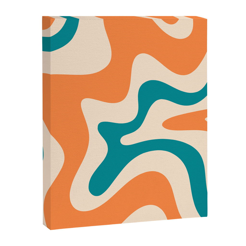 Retro Liquid Swirl Abstract Pattern Square in Orange and Teal Blue Canvas Print Gallery Image 8