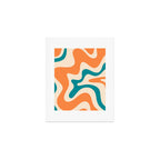 Retro Liquid Swirl Abstract Pattern Square in Orange and Teal Blue Art Print Gallery Image 1